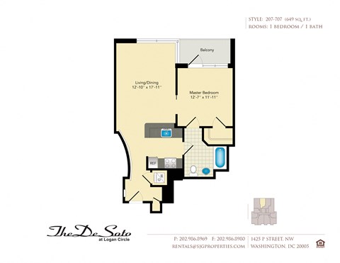 The DeSoto 07 Floor Plan at The DeSoto Apartments, Washington DC, 20005